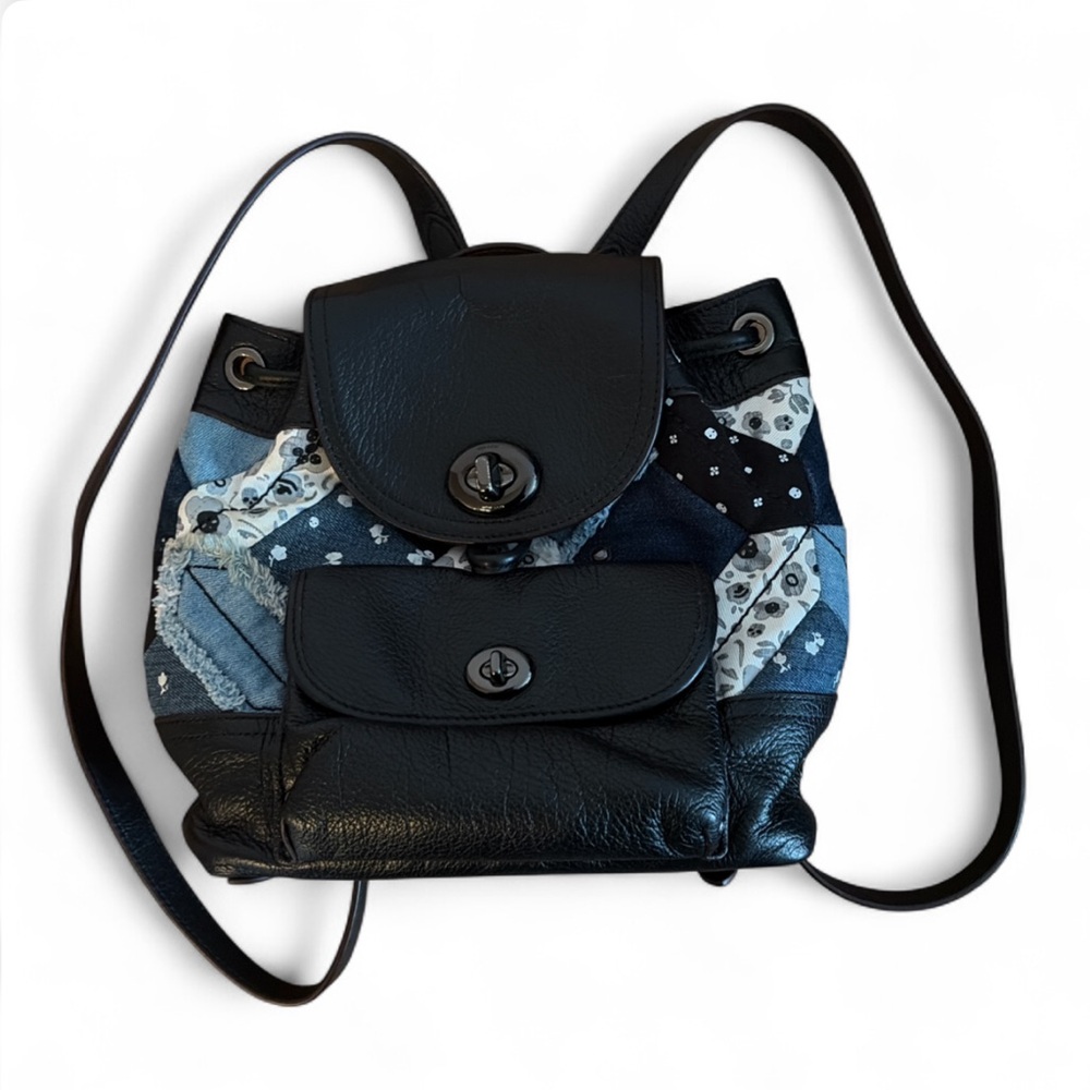 Coach Black and Blue Patchwork Backpack